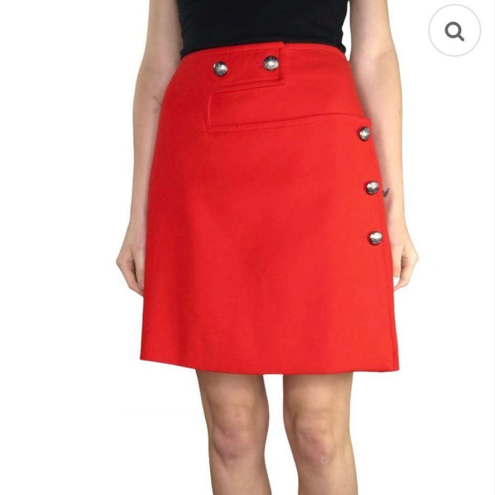 Etcetra Red Skirt Sailor Buttons High Rise Midi Pencil Skirt